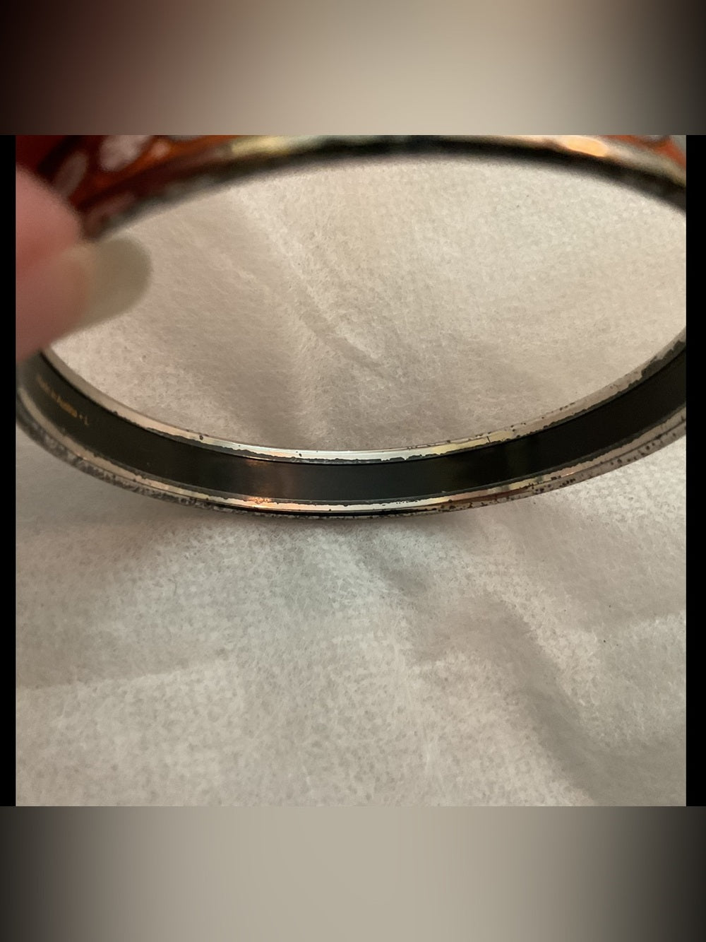 Authentic Vintage Hermès Paris Austria Orange Enamel Medallion L Bangle Bracelet | listing photo 6