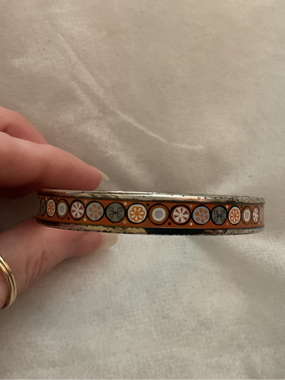 Authentic Vintage Hermès Paris Austria Orange Enamel Medallion L Bangle Bracelet | listing photo 7