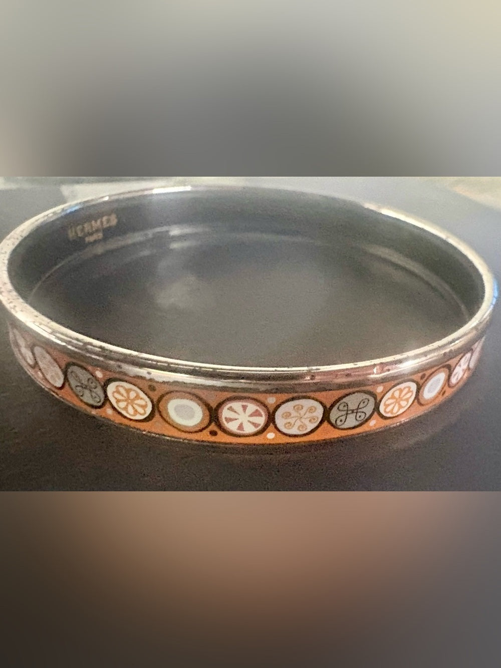 Authentic Vintage Hermès Paris Austria Orange Enamel Medallion L Bangle Bracelet | listing photo 5