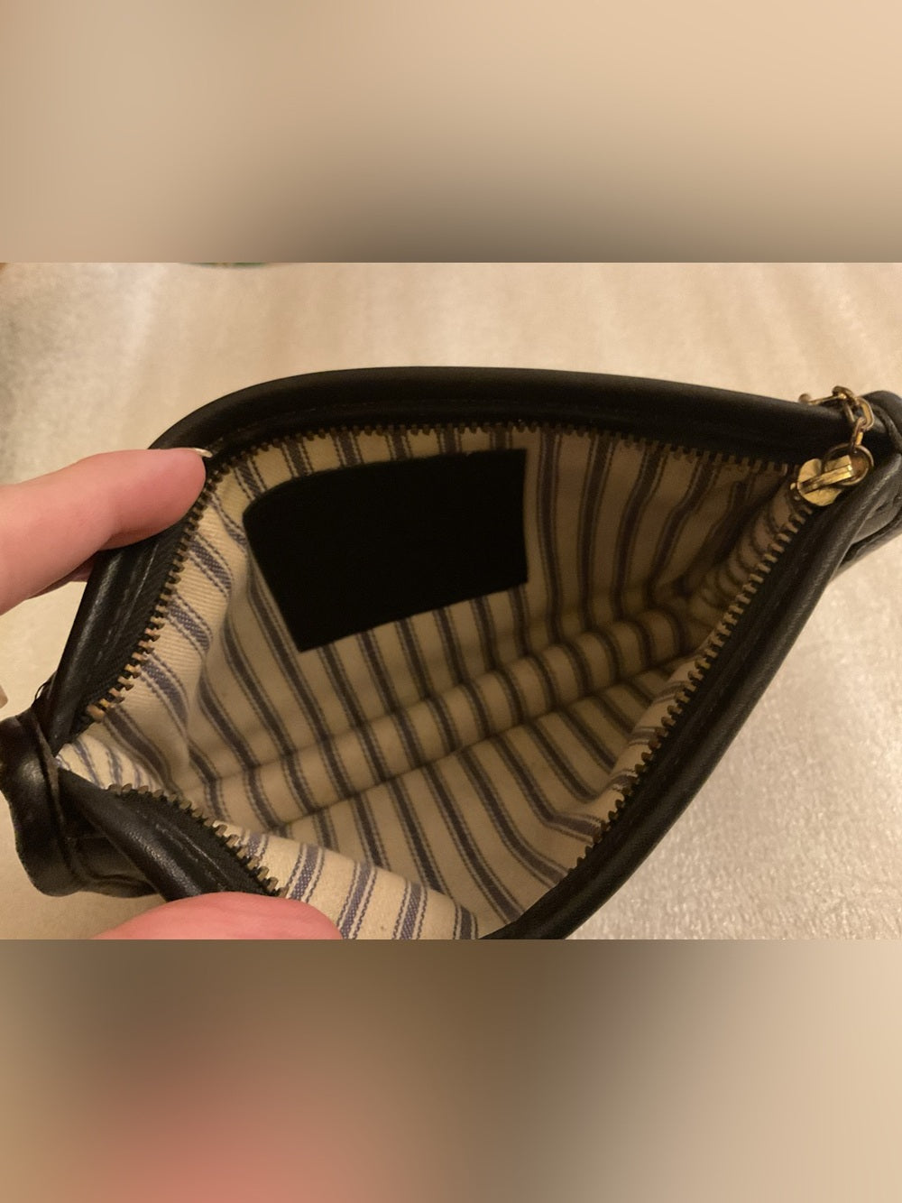 COACH VNTG CR COSMETIC POUCH LATE 70s EARLY 80s TICKING STRIPE ORIGINAL HANGTAG | listing photo 2