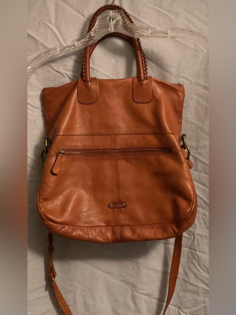 FRYE Melissa Cargo Tote XXL Cognac Italian Leather Crossbody Whipstitch Hang Tag | listing photo 6