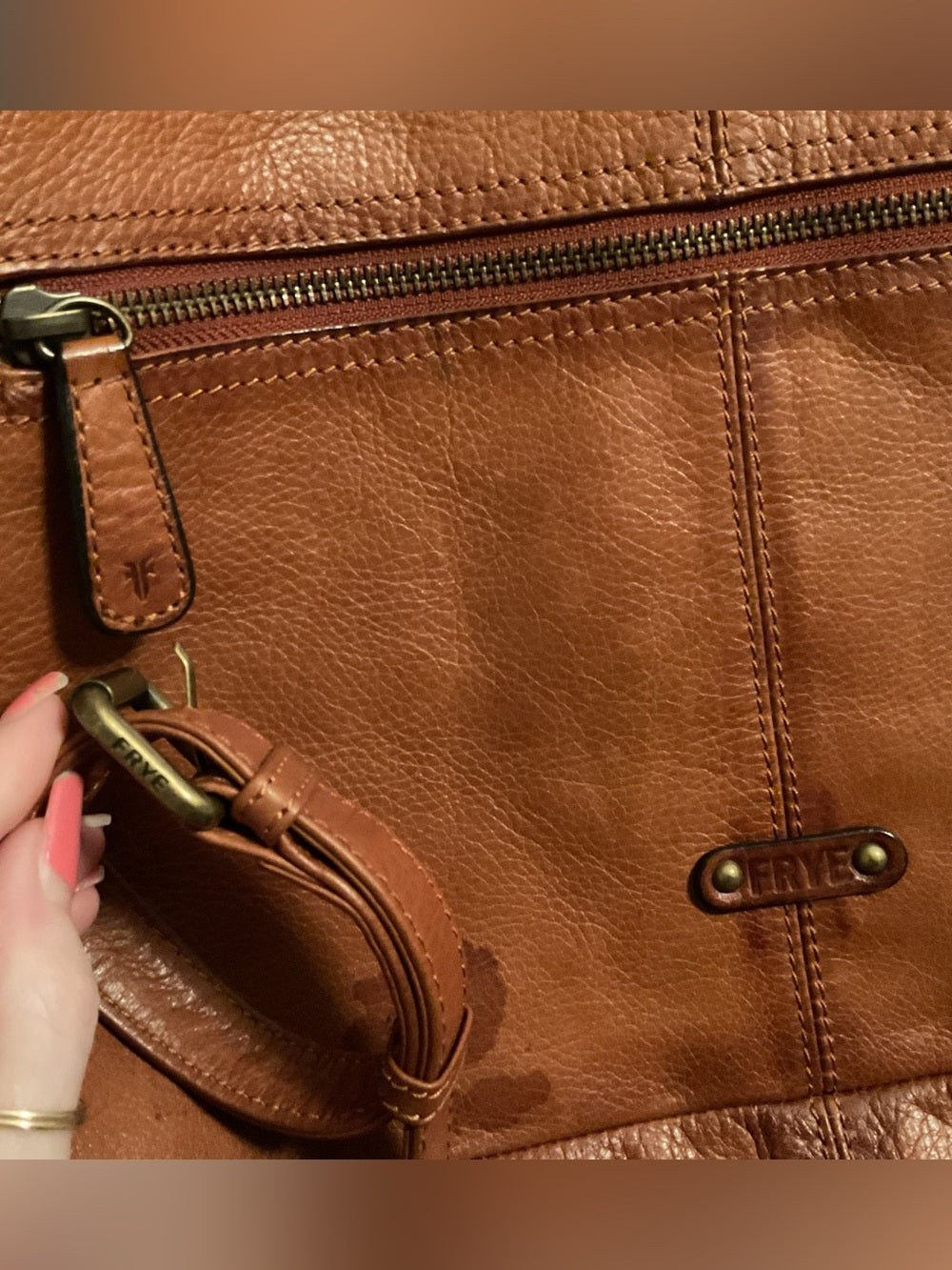 FRYE Melissa Cargo Tote XXL Cognac Italian Leather Crossbody Whipstitch Hang Tag | listing photo 8