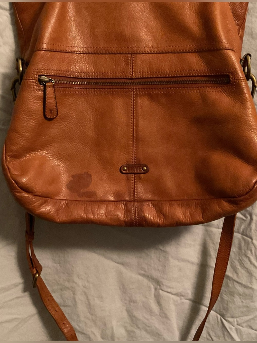 FRYE Melissa Cargo Tote XXL Cognac Italian Leather Crossbody Whipstitch Hang Tag | listing photo 7