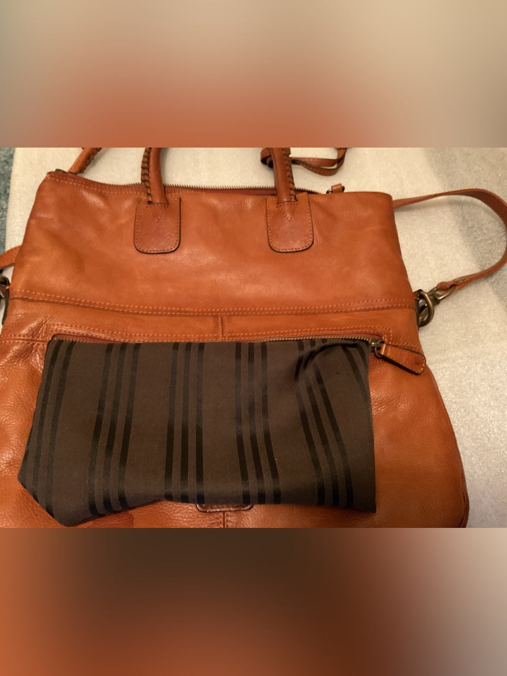 FRYE Melissa Cargo Tote XXL Cognac Italian Leather Crossbody Whipstitch Hang Tag | listing photo 14