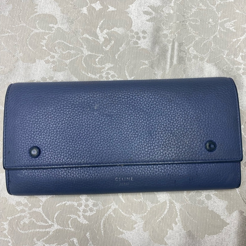 Celine Large Flap Multifunction Wallet in blue pebbled leather, photo 1 of 14