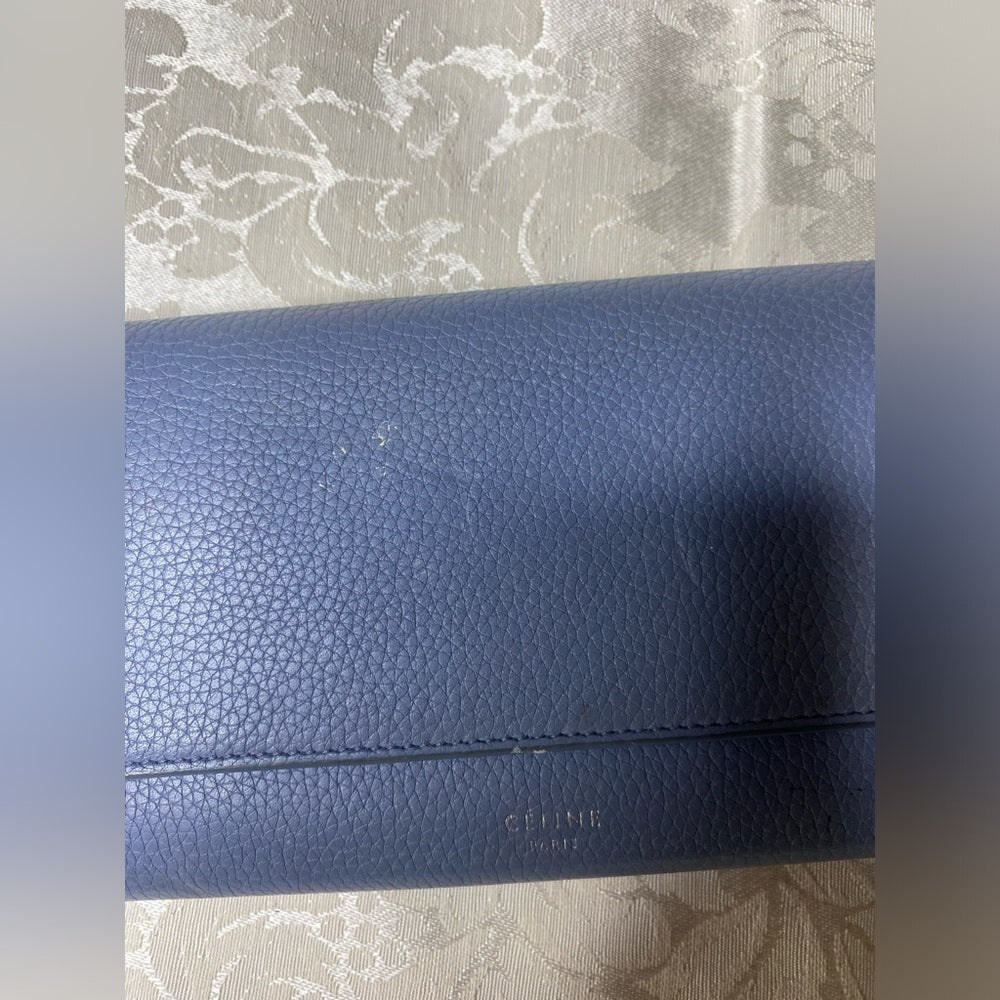 Celine Large Flap Multifunction Wallet in blue pebbled leather, photo 2 of 14