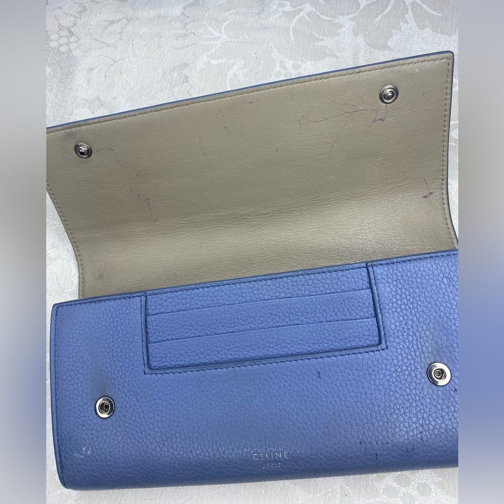 Celine Large Flap Multifunction Wallet in blue pebbled leather, photo 3 of 14