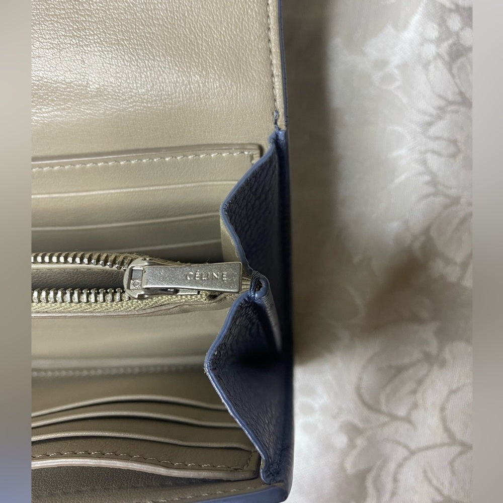 Celine Large Flap Multifunction Wallet in blue pebbled leather, photo 5 of 14