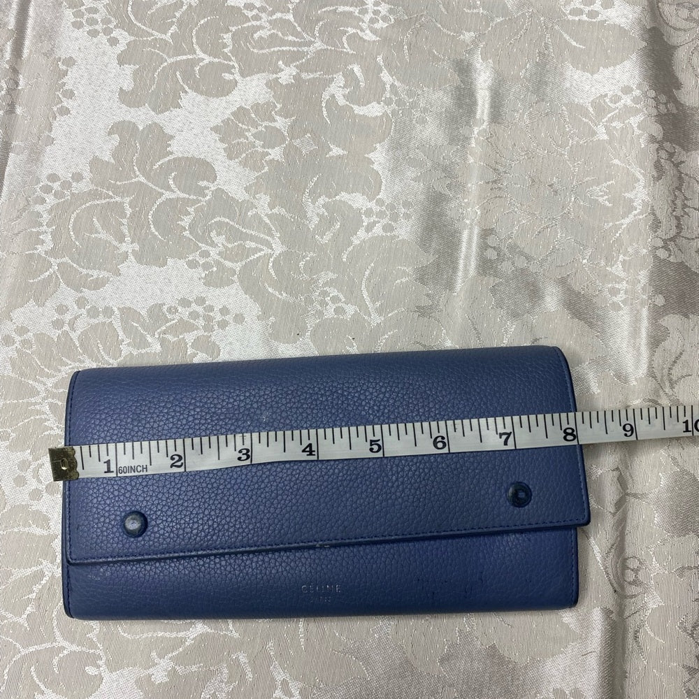 Celine Large Flap Multifunction Wallet in blue pebbled leather, photo 12 of 14
