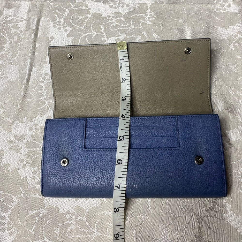 Celine Large Flap Multifunction Wallet in blue pebbled leather, photo 13 of 14