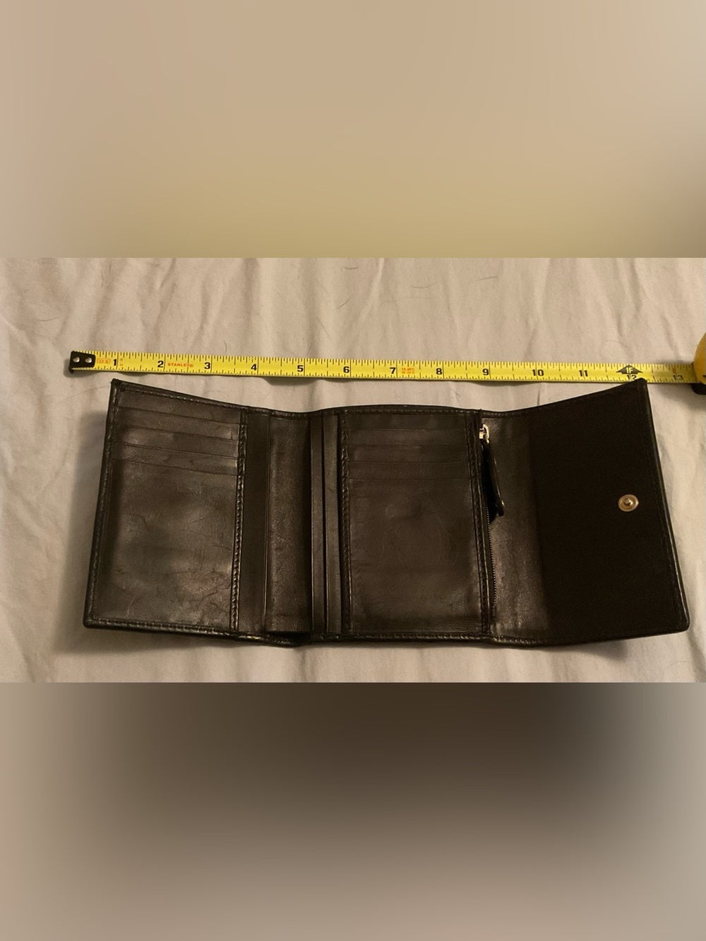 VINTAGE ST. JOHN Made in Italy Black Monogram Leather Oversized Wallet Gold Hard | listing photo 4
