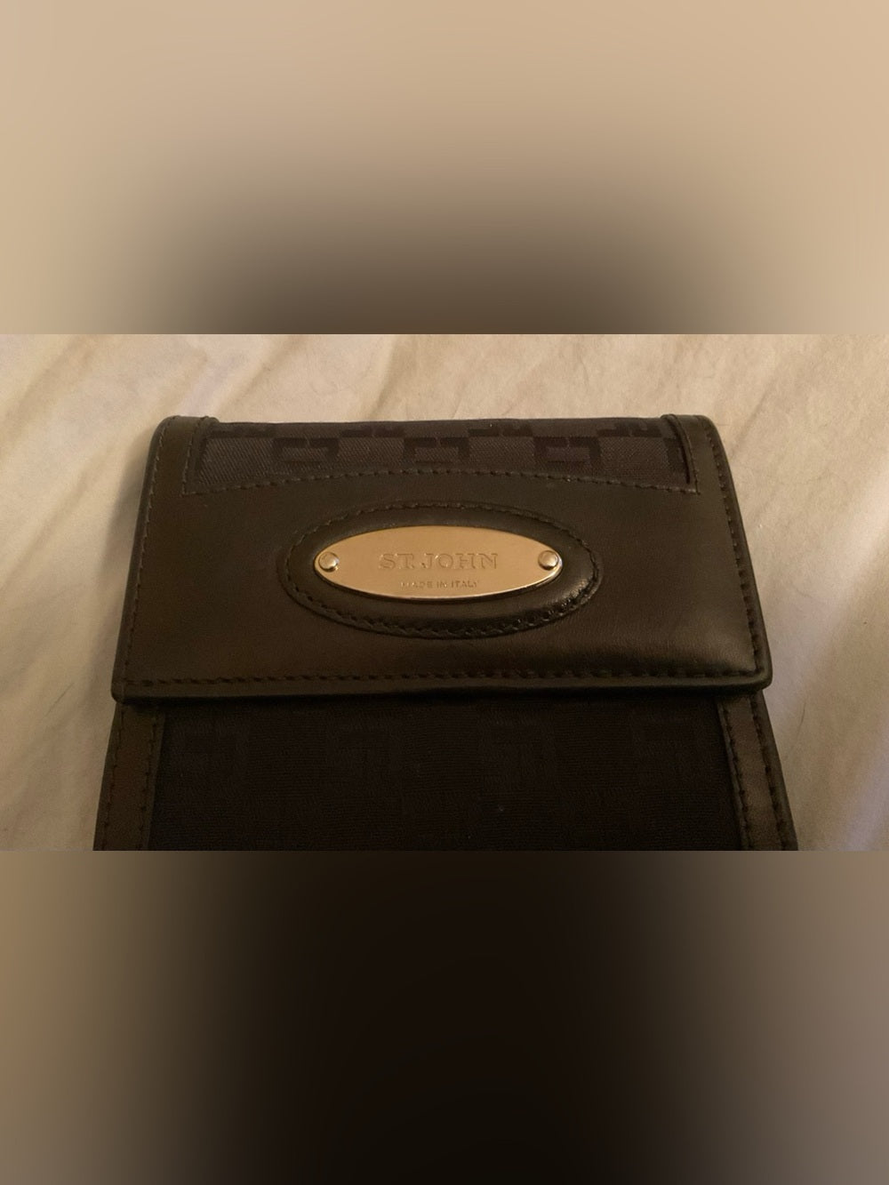 VINTAGE ST. JOHN Made in Italy Black Monogram Leather Oversized Wallet Gold Hard | listing photo 7