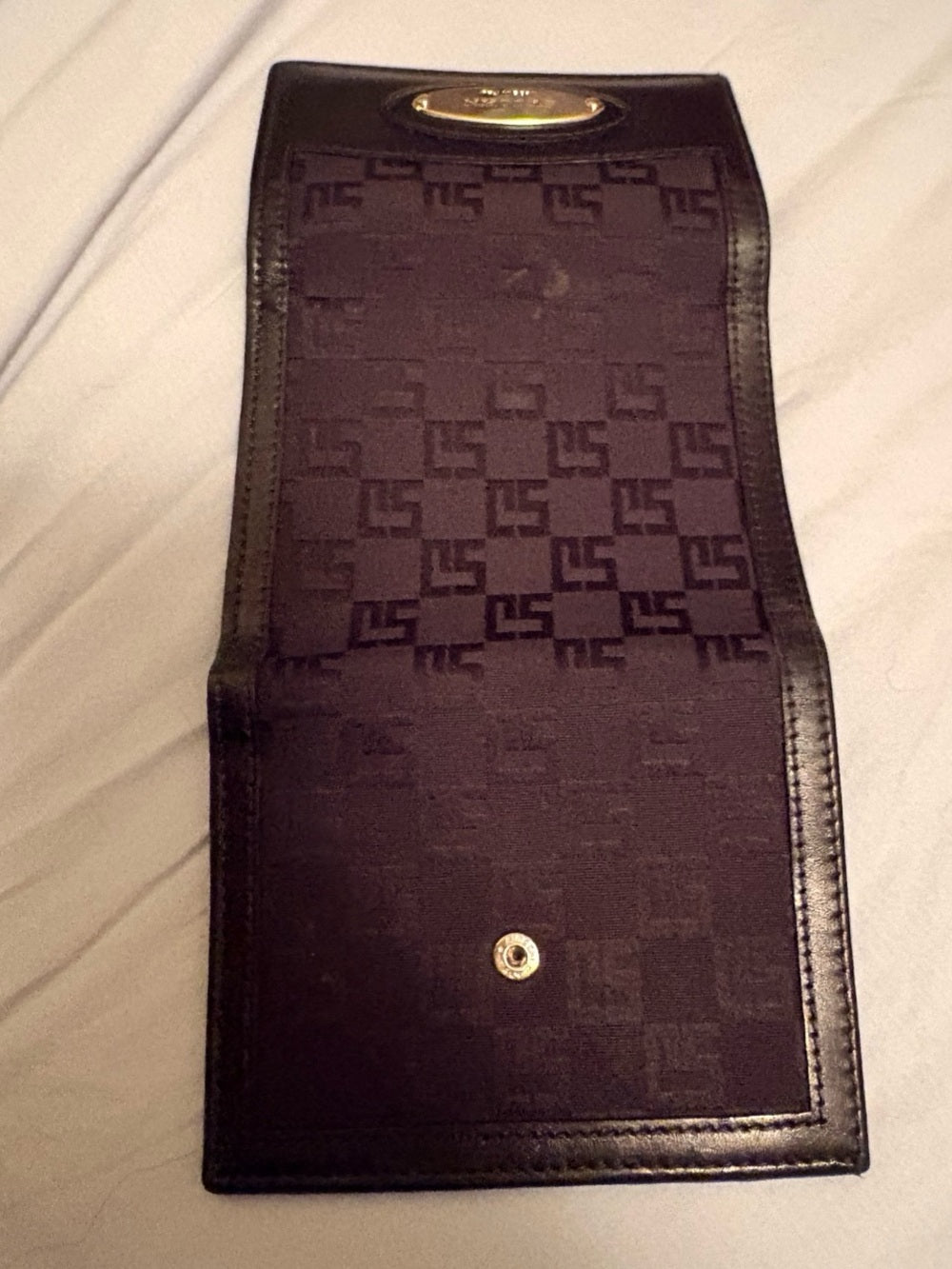 VINTAGE ST. JOHN Made in Italy Black Monogram Leather Oversized Wallet Gold Hard | listing photo 8