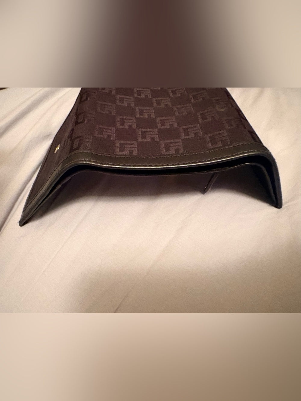 VINTAGE ST. JOHN Made in Italy Black Monogram Leather Oversized Wallet Gold Hard | listing photo 9