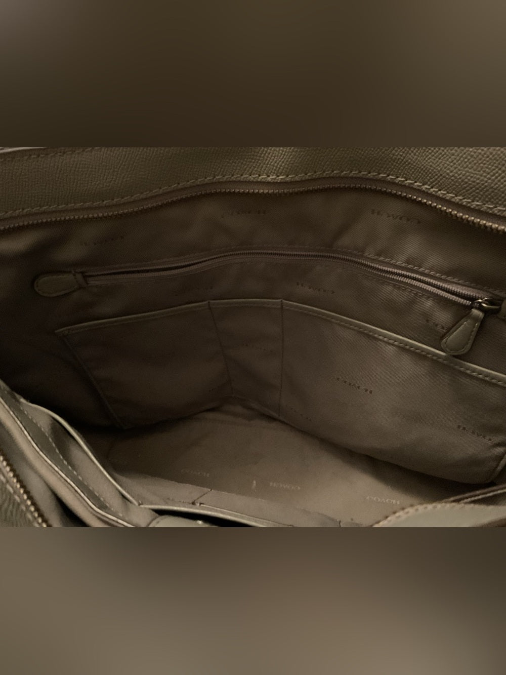 Coach Large Turnlock Tote Taupe Greige Leather XL Shoulder Bag Silver Hardware | listing photo 6