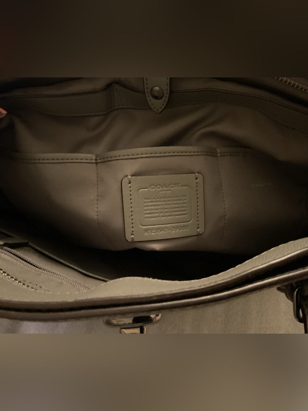 Coach Large Turnlock Tote Taupe Greige Leather XL Shoulder Bag Silver Hardware | listing photo 8