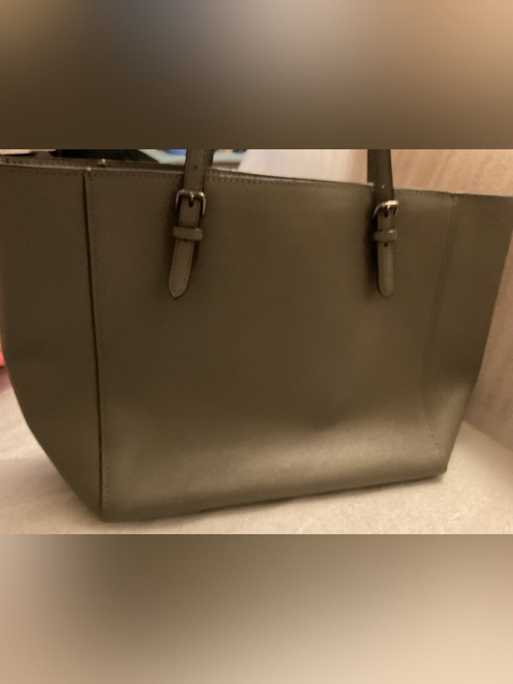 Coach Large Turnlock Tote Taupe Greige Leather XL Shoulder Bag Silver Hardware | listing photo 10
