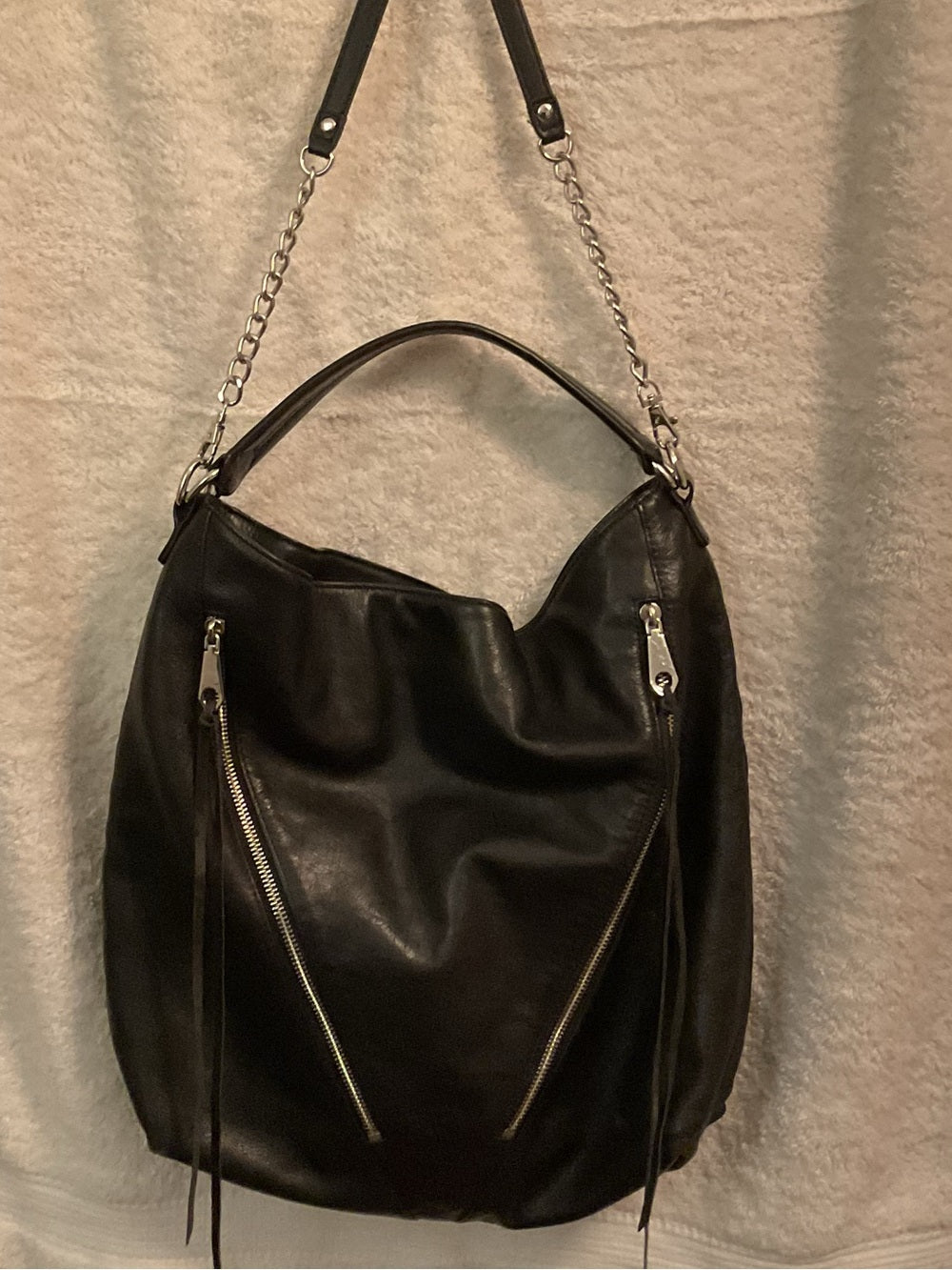 Rebecca Minkoff Moto Hobo Oversized Black Leather Double Zip Convertible Bag | listing photo 4
