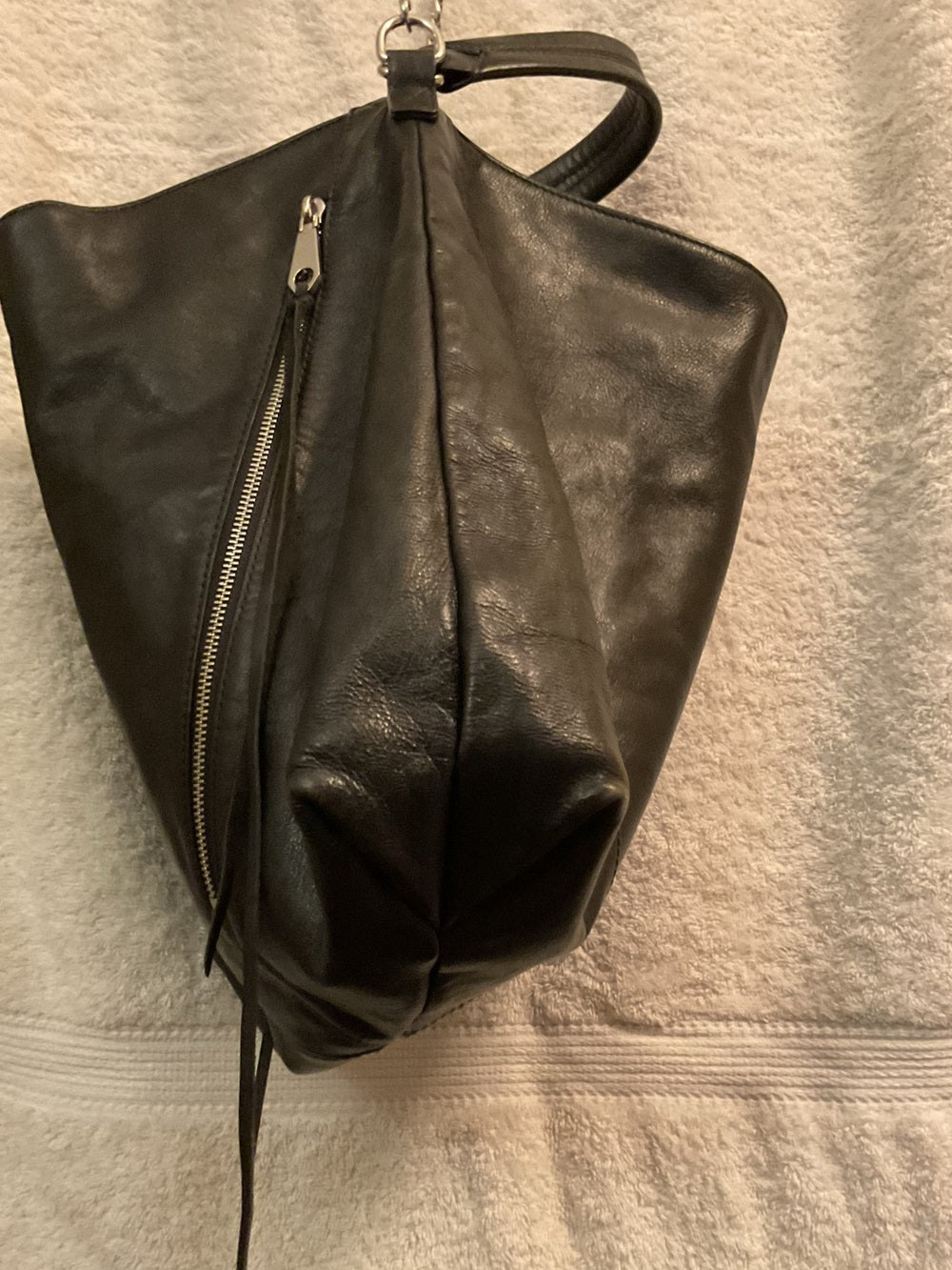 Rebecca Minkoff Moto Hobo Oversized Black Leather Double Zip Convertible Bag | listing photo 8