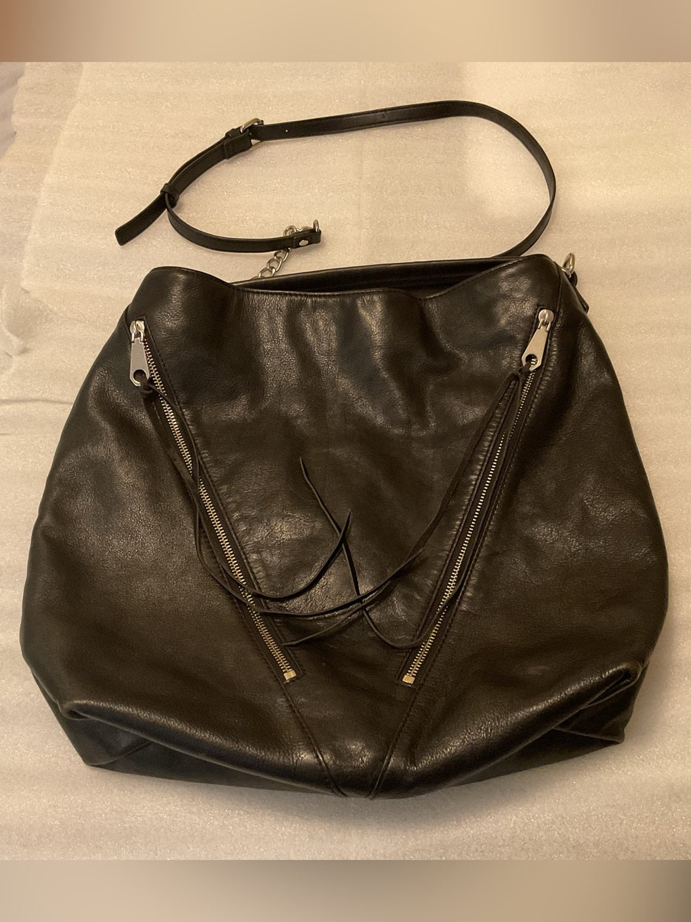 Rebecca Minkoff Moto Hobo Oversized Black Leather Double Zip Convertible Bag | listing photo 10