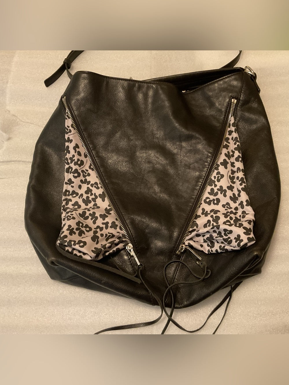 Rebecca Minkoff Moto Hobo Oversized Black Leather Double Zip Convertible Bag | listing photo 11