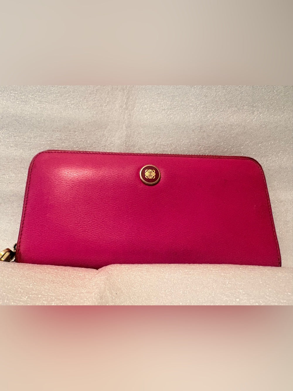 LOEWE Vintage Pink Leather Anagram Zip Around Continental Wallet Authentic COA | listing photo 1