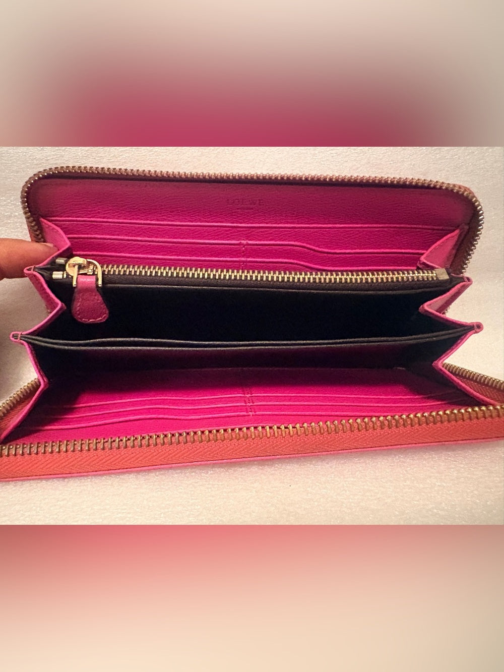 LOEWE Vintage Pink Leather Anagram Zip Around Continental Wallet Authentic COA | listing photo 12