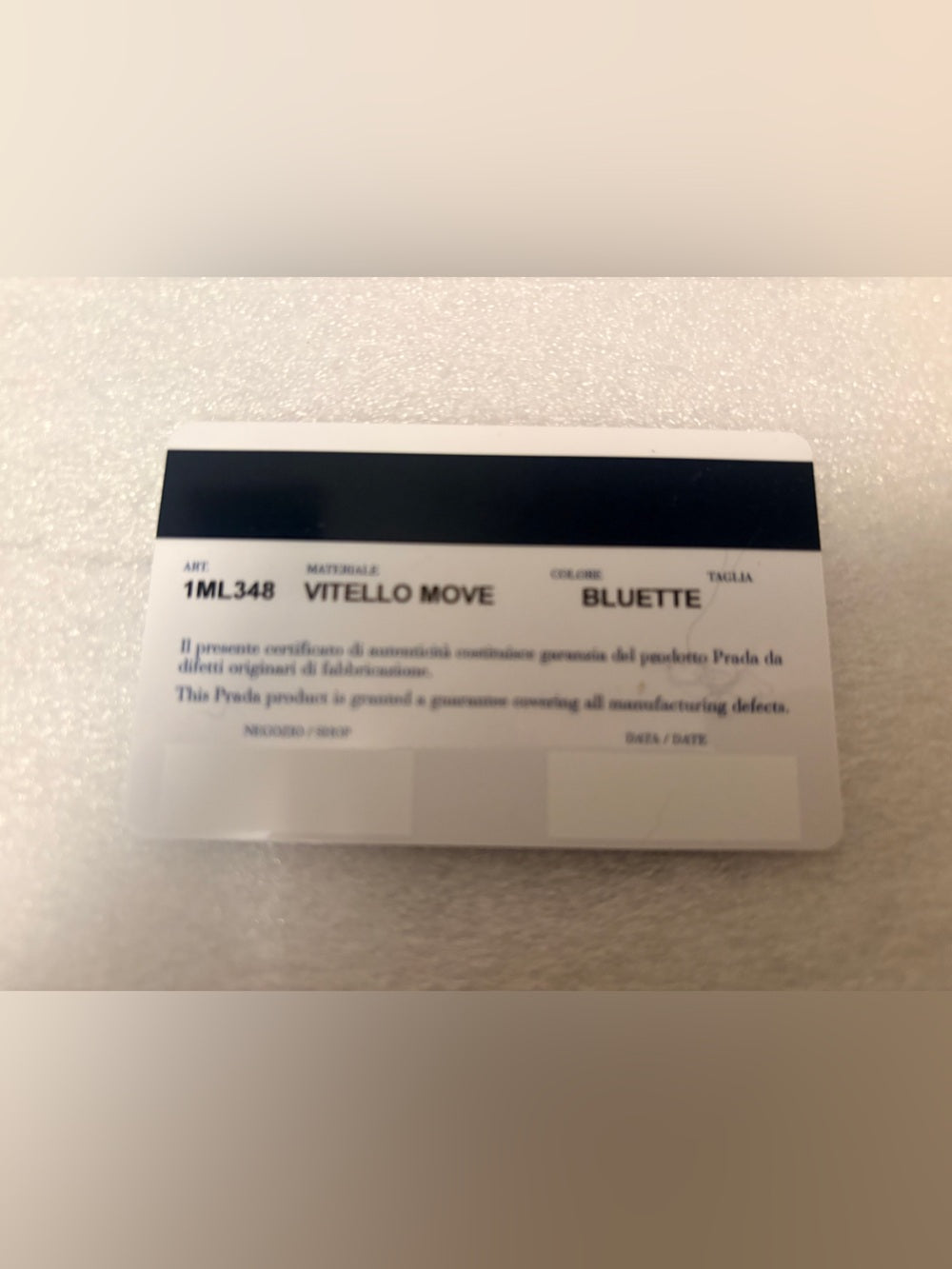 PRADA 1ML348 Vitello Move Bluette Blue Leather Continental Authenticity Card | listing photo 4