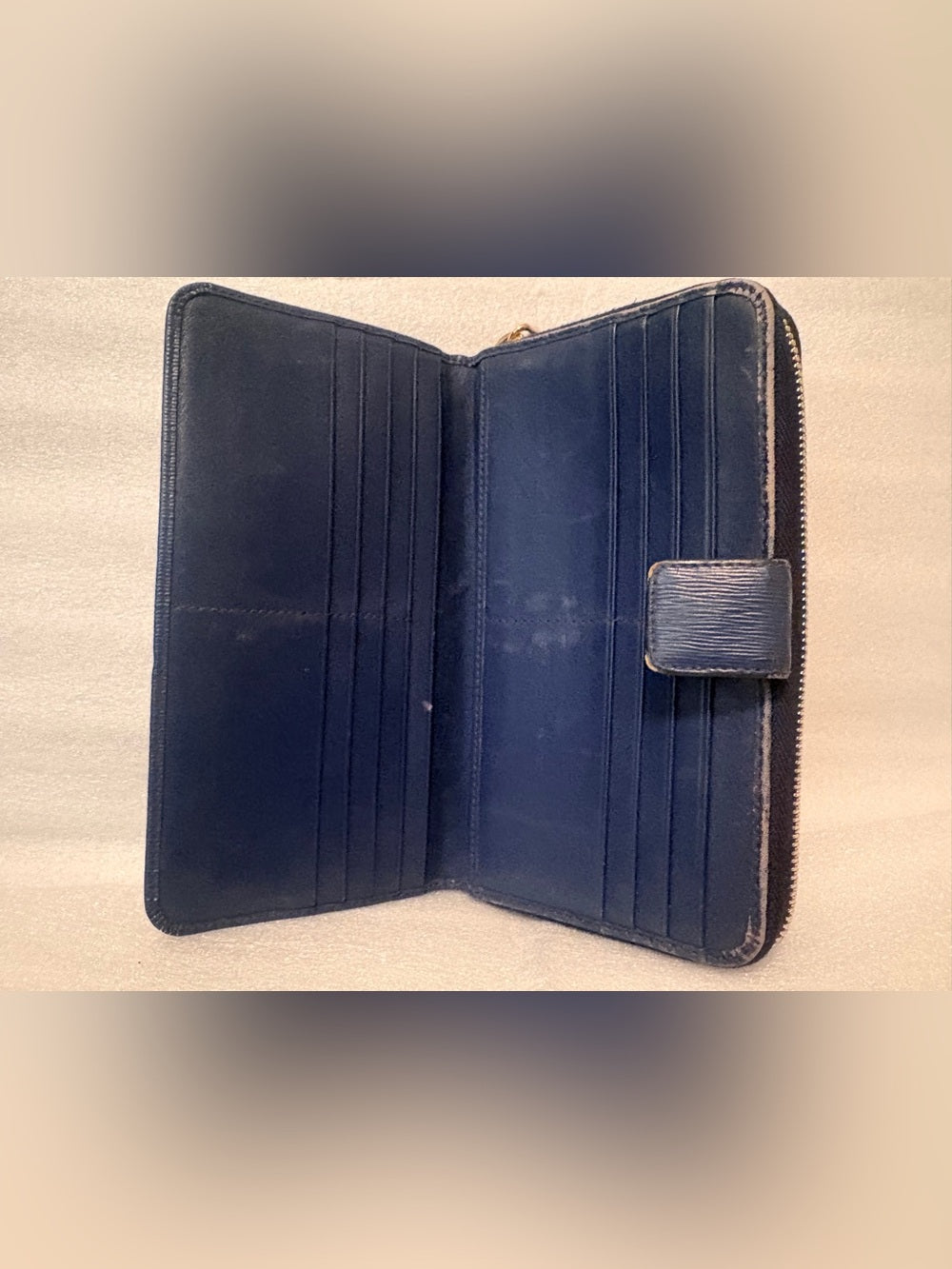 PRADA 1ML348 Vitello Move Bluette Blue Leather Continental Authenticity Card | listing photo 9