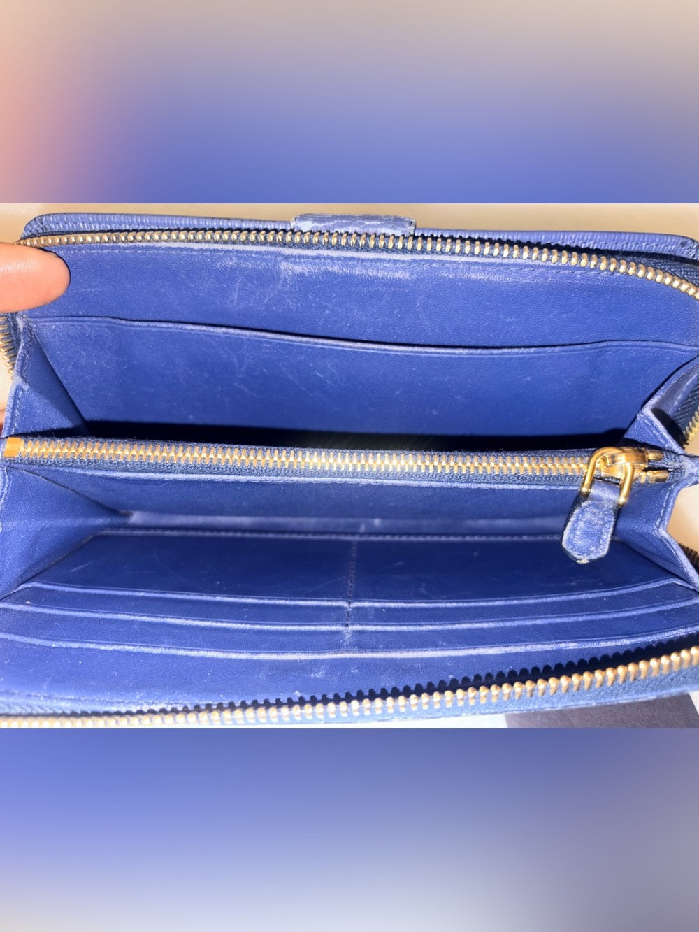 PRADA 1ML348 Vitello Move Bluette Blue Leather Continental Authenticity Card | listing photo 11