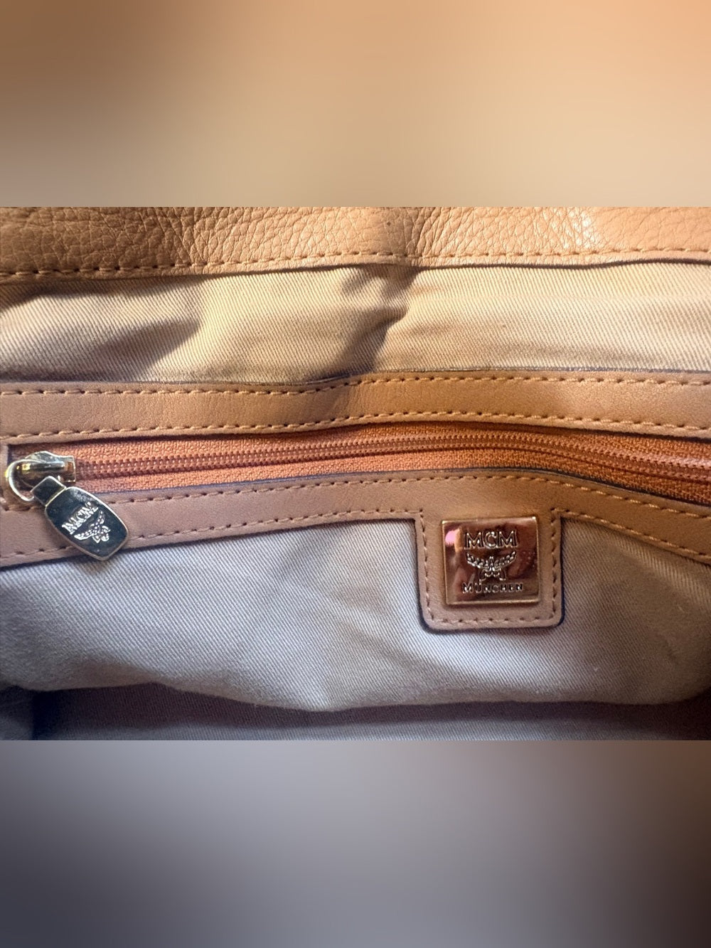MCM Cognac Visetos Large Zip Tote Shoulder Bag Gold Hardware J4279 | listing photo 7