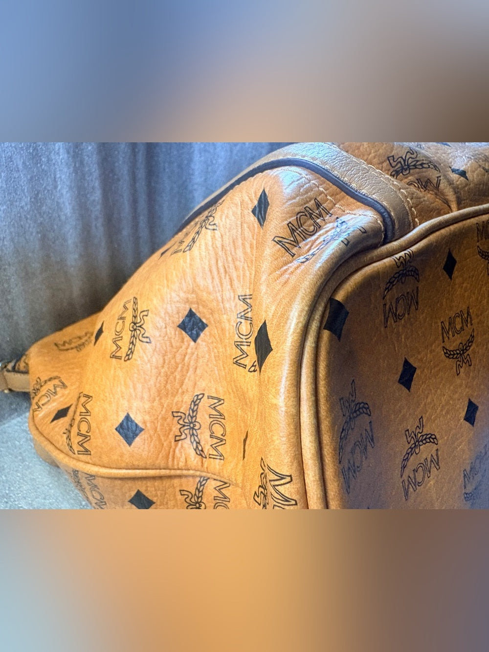 MCM Cognac Visetos Large Zip Tote Shoulder Bag Gold Hardware J4279 | listing photo 13
