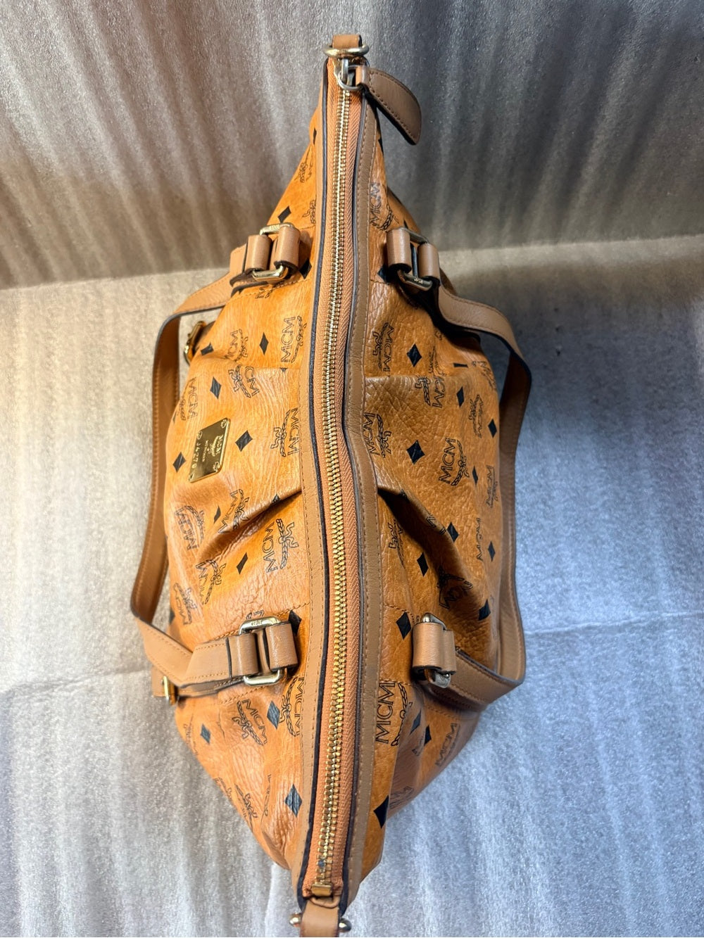 MCM Cognac Visetos Large Zip Tote Shoulder Bag Gold Hardware J4279 | listing photo 15