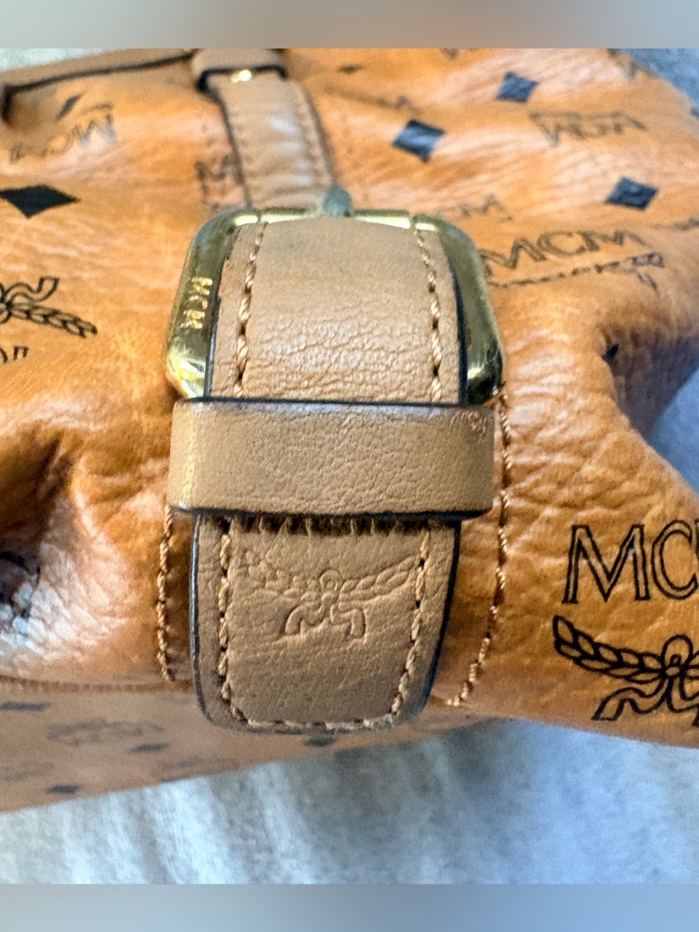 MCM Cognac Visetos Large Zip Tote Shoulder Bag Gold Hardware J4279 | listing photo 16